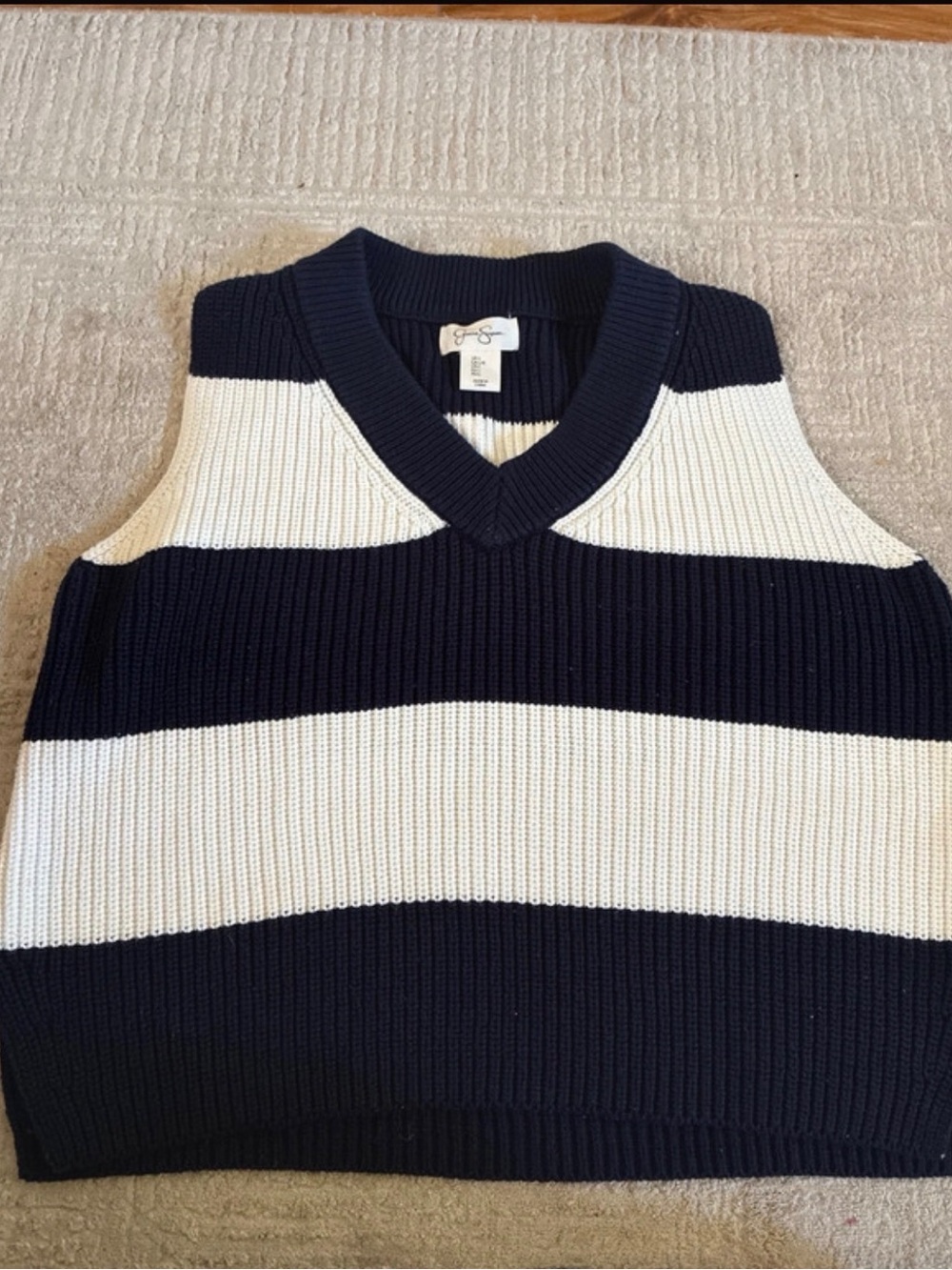 Jessica Simpson Navy & White is Striped V-Neck Knit Vest Shirt